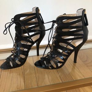 Nine West Black leather lace-up heels - 7